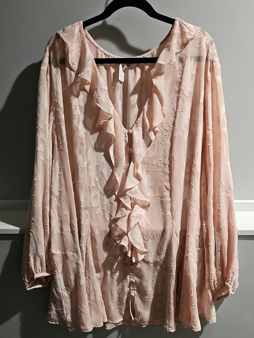 torrid Pale Blush Pink Ruffle Front Sheer Blouse